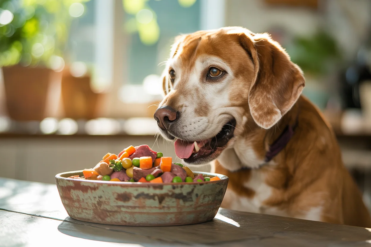 Un perro disfrutando de su alimentación orgánica con comida natural y saludable